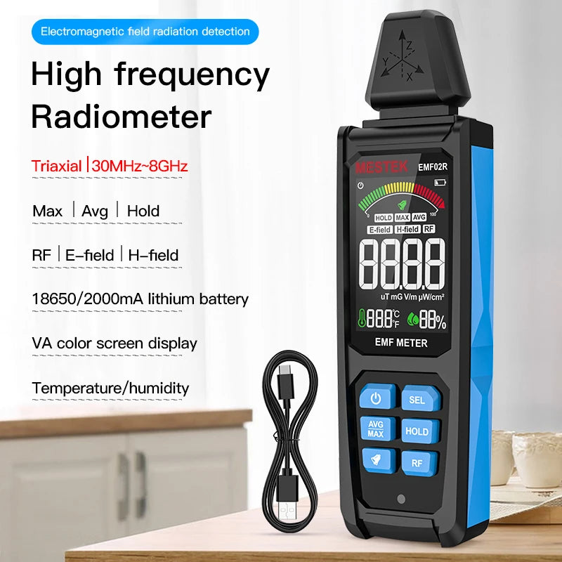 EMF-Messgerät mit Farbdisplay, 30MHz-8GHz Elektro- und Magnetfeldtester