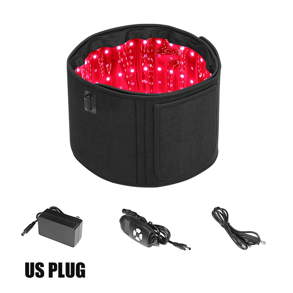 Red &amp; Infrared Light Therapy Belt for Fat Burning and Skin Repair BLACK-US