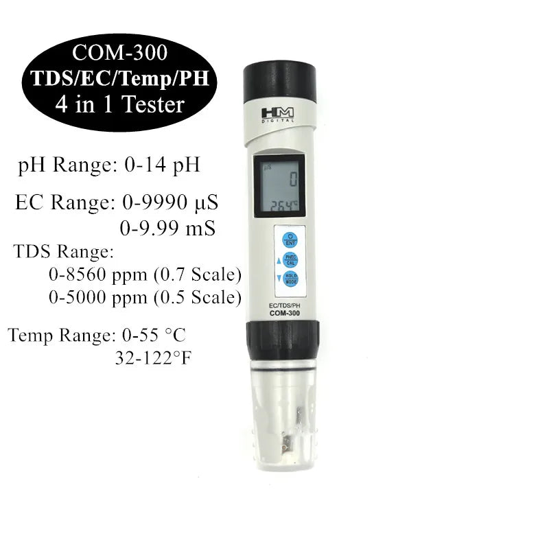 HM 2 3 4 in 1 PH Meter - All in One Water Quality Tester COM-300
