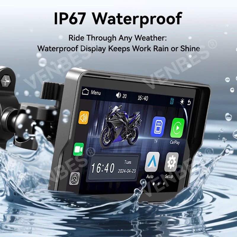 VENBES 5 Inch Motorcycle Navigation Screen &ndash; IP67 Waterproof with Bluetooth and Android Auto