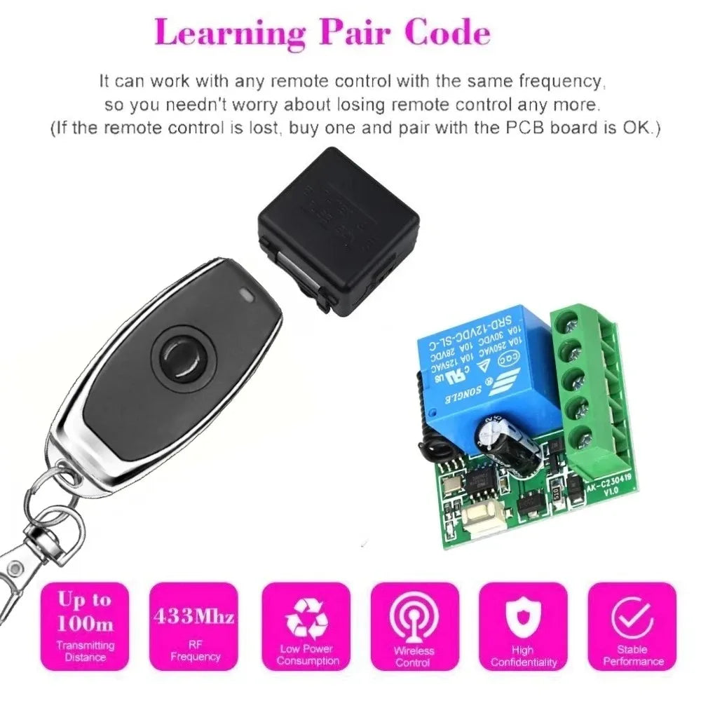 433MHz Wireless Remote Control Switch for DC 12V Electromagnetic Lock and Automation