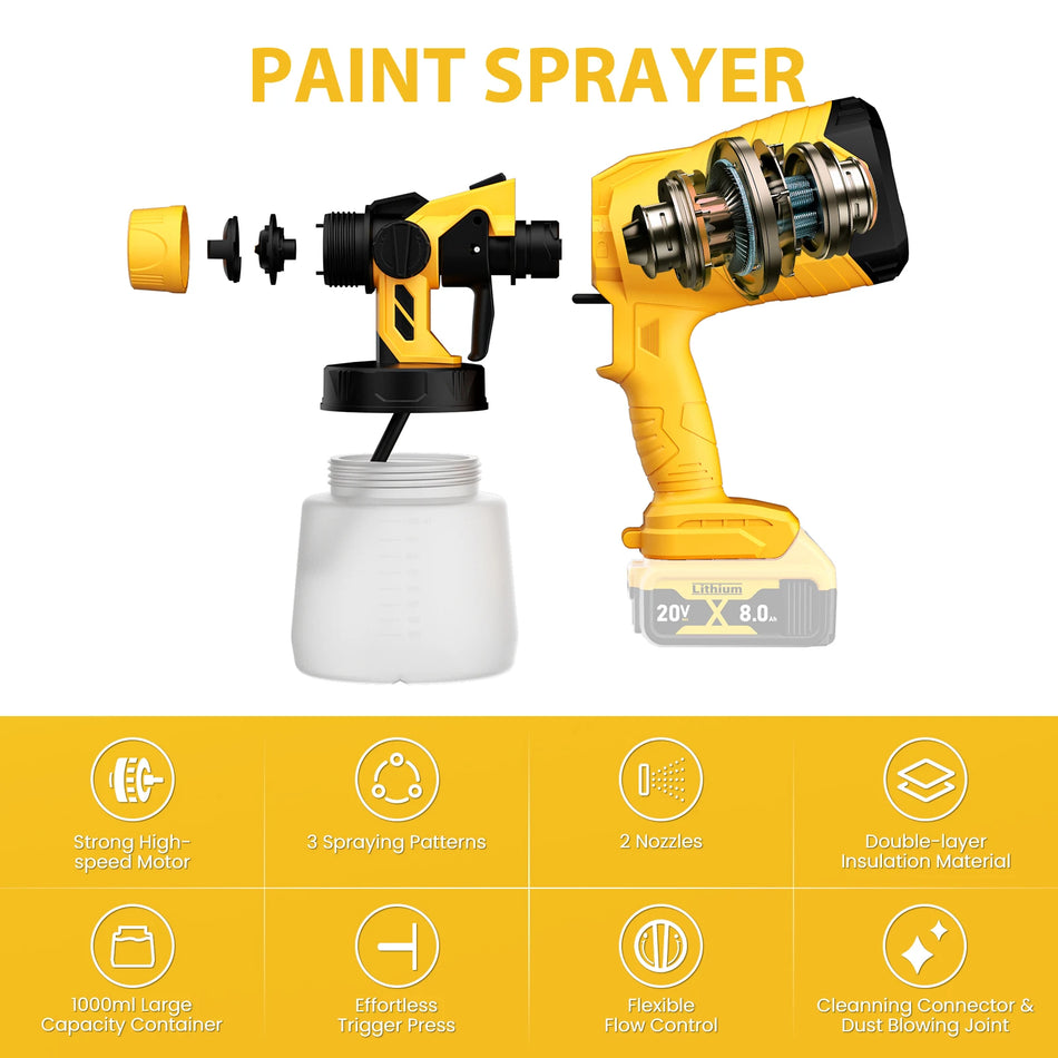 Cordless Electric Spray Gun for Dewalt Battery