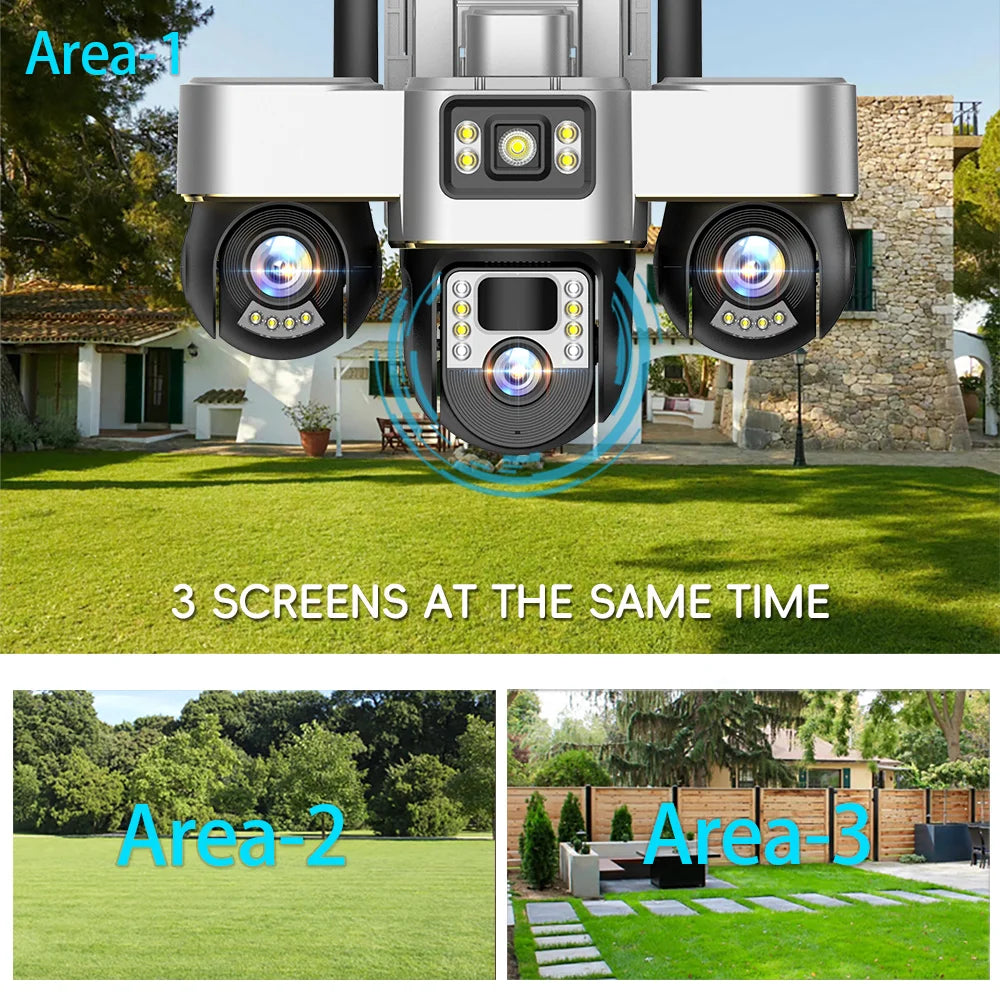 V380 Pro WIFI Three PTZs Lens Solar Camera 15MP Outdoor Waterproof CCTV Mobile Tracking IP Cam Night Vision Two-Way Audio Camera