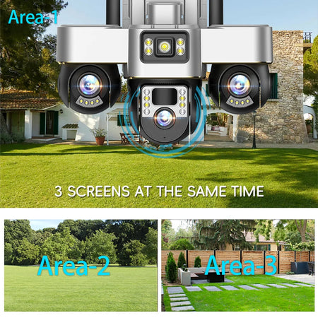 V380 Pro WIFI Three PTZs Lens Solar Camera 15MP Outdoor Waterproof CCTV Mobile Tracking IP Cam Night Vision Two-Way Audio Camera