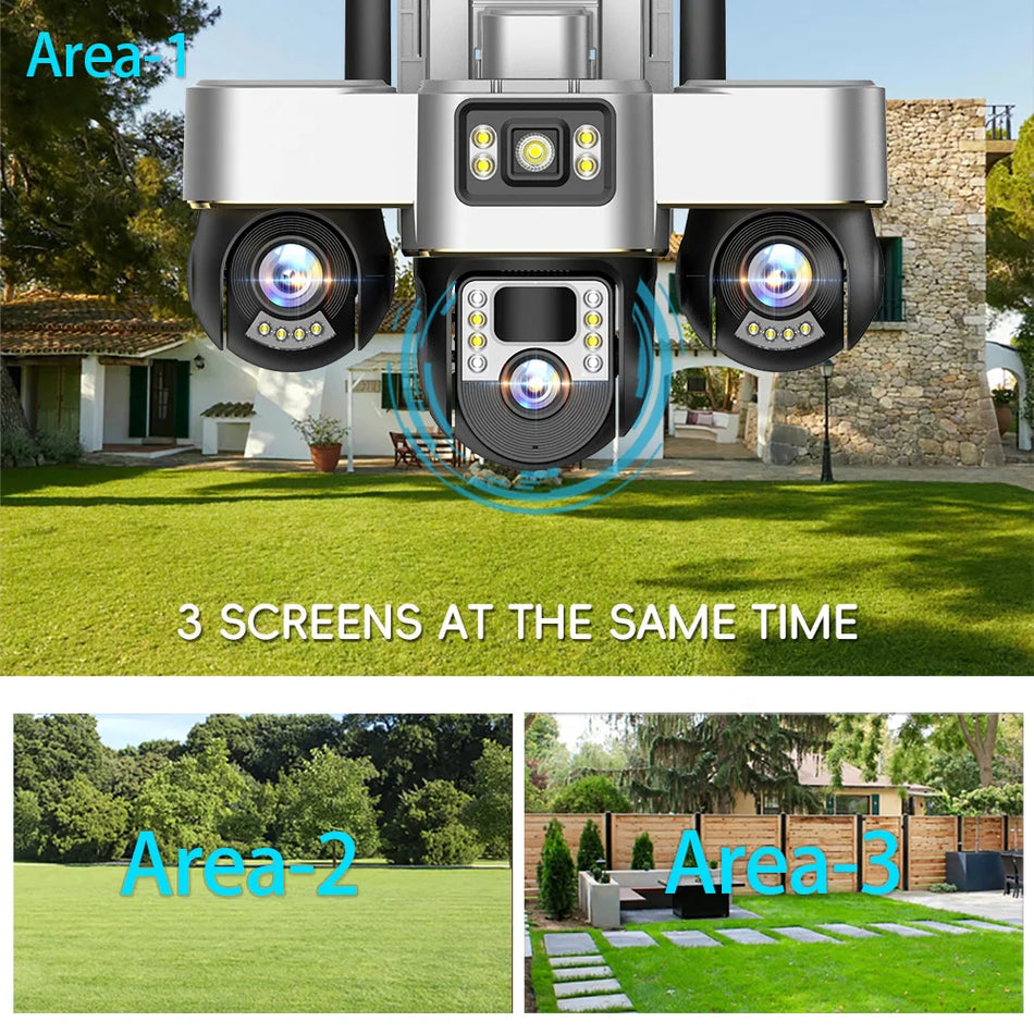 V380 Pro WIFI Three PTZs Lens Solar Camera 15MP Outdoor Waterproof CCTV Mobile Tracking IP Cam Night Vision Two-Way Audio Camera