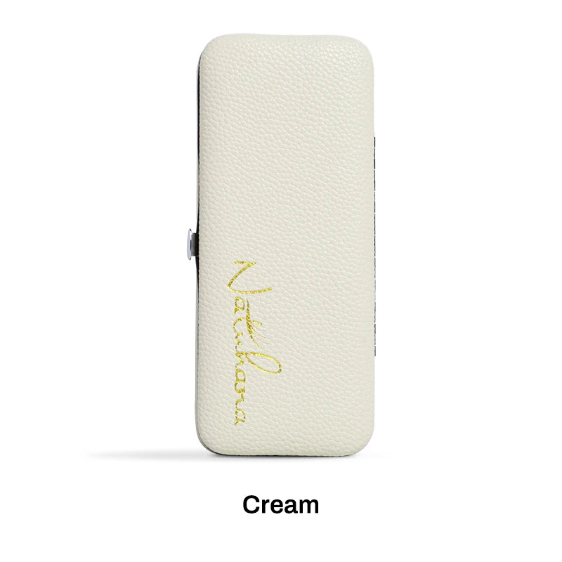 NATUHANA Eyelash Tweezers Set with Elegant Storage Case Cream