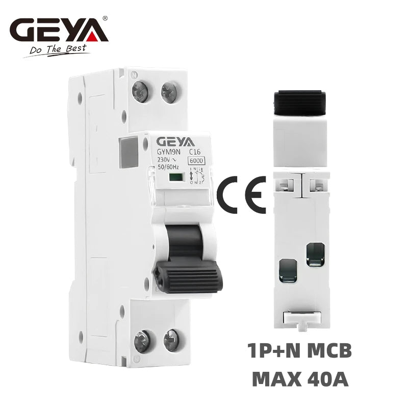 GEYA GYM9N Mini Circuit Breaker 1P+N, 6A-40A, C/B Curve, 6KA B Curve / 20A