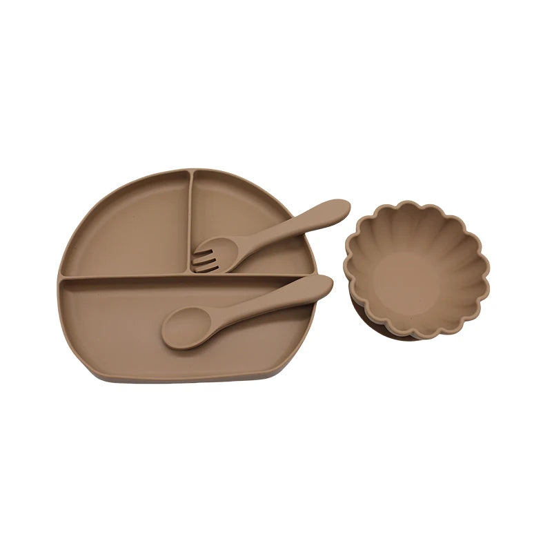 Children's Suction Cup Dinner Plate &ndash; Safe Autonomous Eating Training Light brown