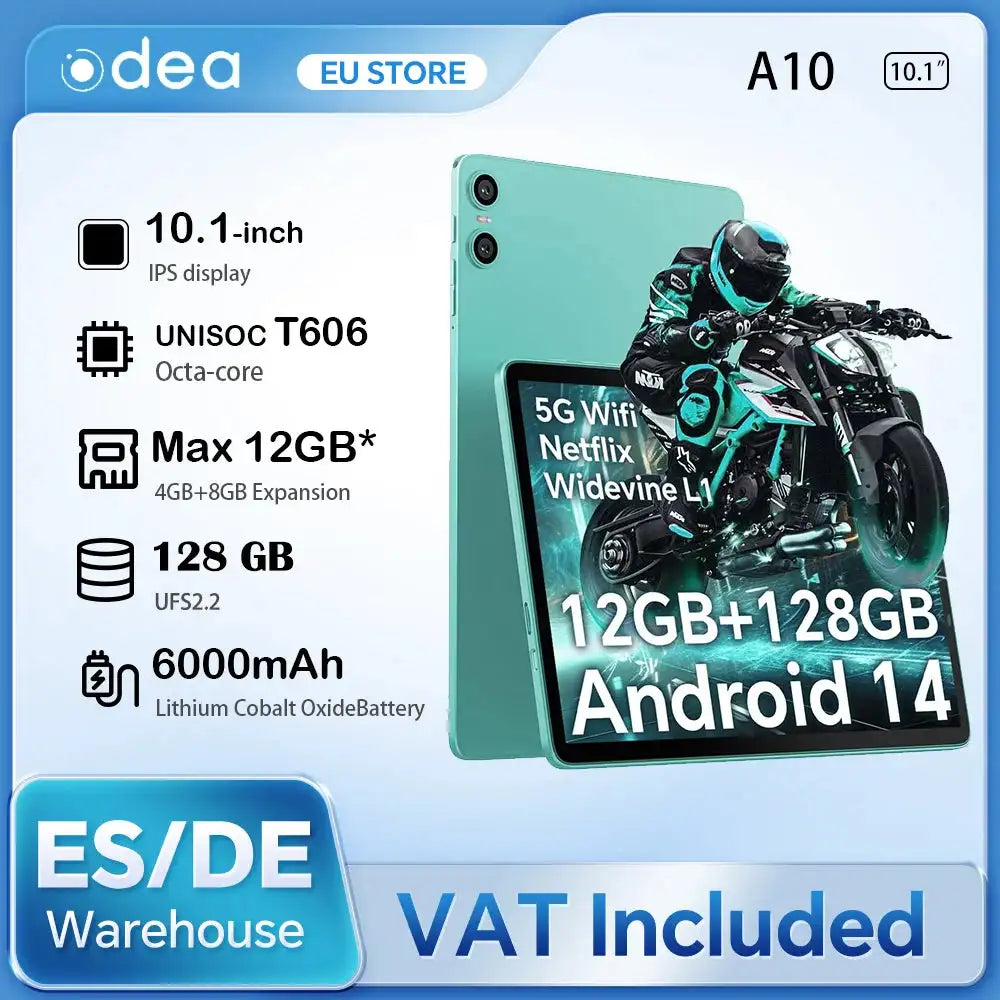 Odea A10 Tablet 10.1" IPS Android 14 T606 Octa-core Max 12GB(4GB+8GB ...