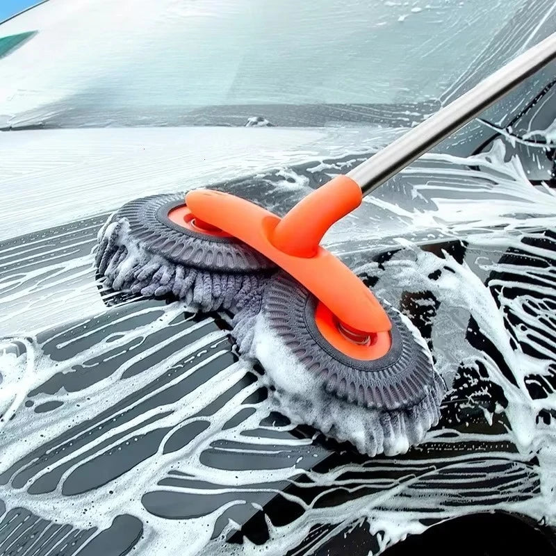 Telescopic Car Wash Mop With Rotating Double Brush Head and Chenille