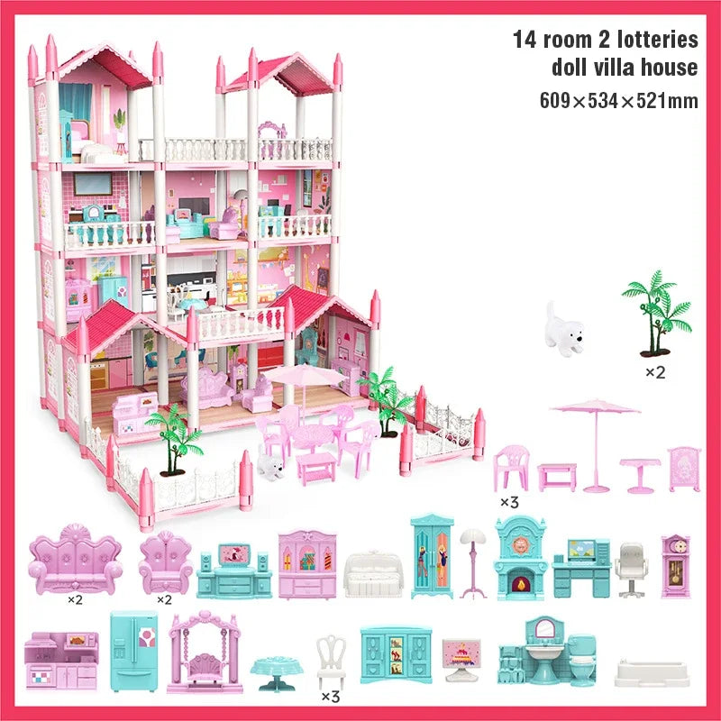 Large Doll House Villa Set - 3D DIY Princess Castle Toy 14room