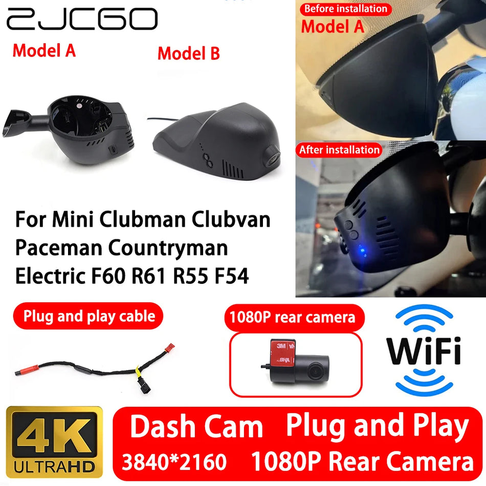 Mini Clubman Kamera do auta 4K Přední a Zadní, WiFi Plug and Play Záznamník