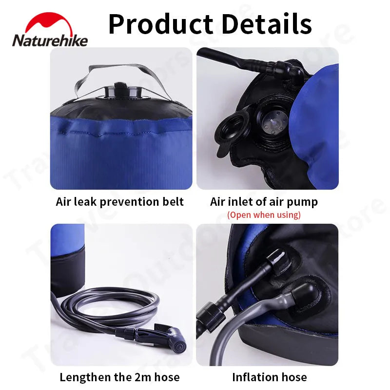 Naturehike Outdoor Shower Bag - Ultralight 11L PVC Water Storage with Foot Pump