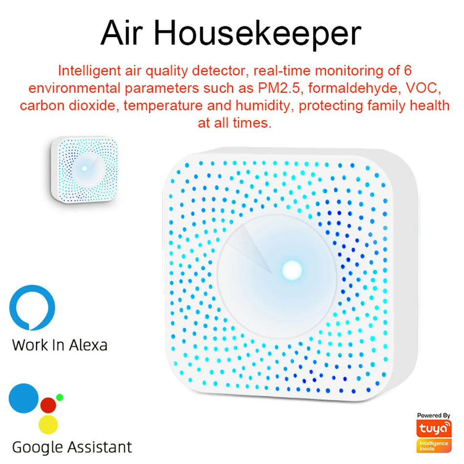 Tuya 6 Σε 1 WiFi Ανιχνευτής Ποιότητας Αέρα PM25 CO2 Θερμοκρασία VOC