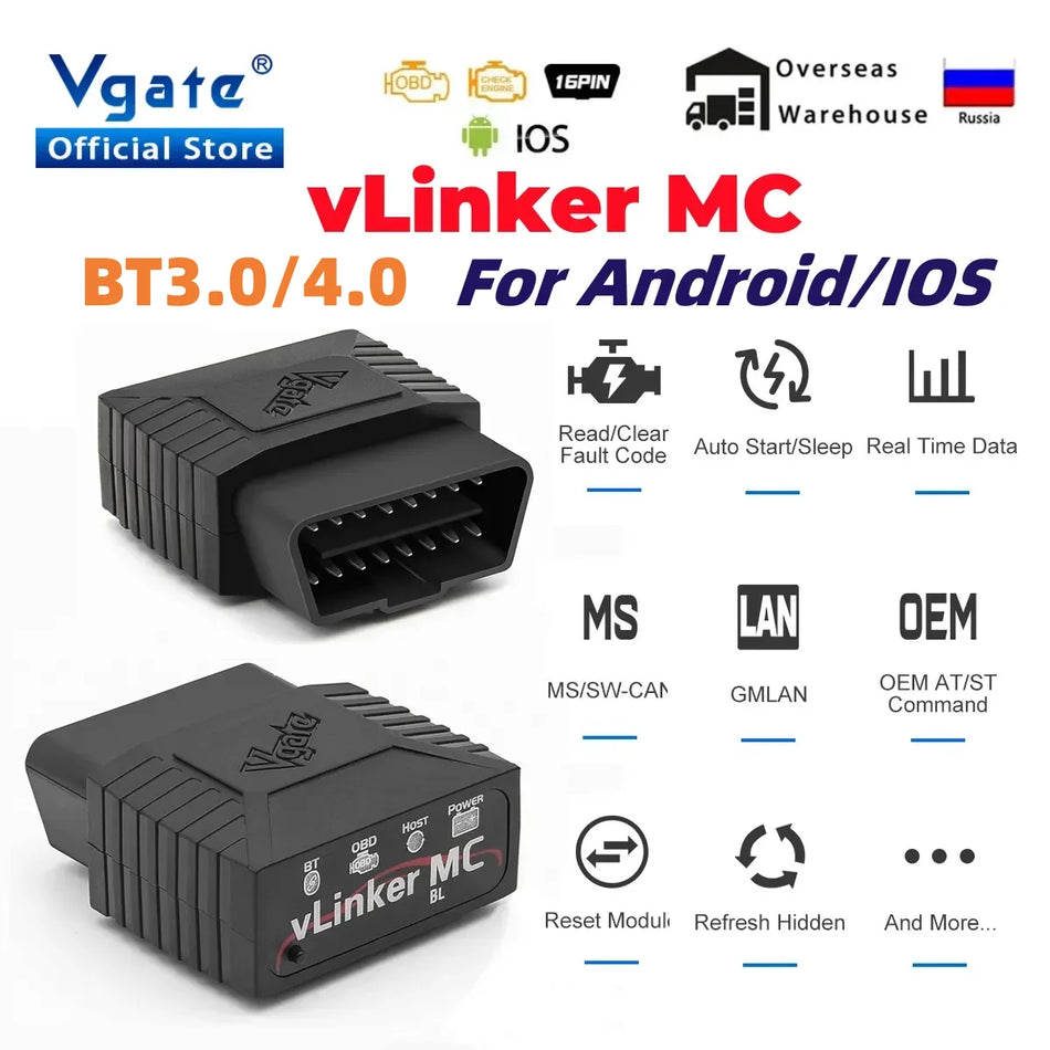 Vgate VLinker MC ELM327 Bluetooth OBD2 Skanner V2.2 För FORScan Och BimmerCode