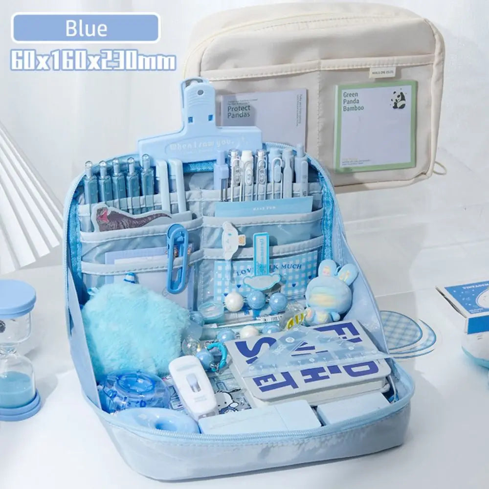 12-Layer Large Capacity Pen Bag | Multifunctional Pencil Case for Students | 90 Degree Large Opening | Zipper Stationery Organizer Blue