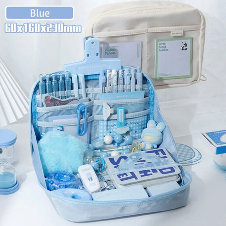 12-Layer Large Capacity Pen Bag | Multifunctional Pencil Case for Students | 90 Degree Large Opening | Zipper Stationery Organizer Blue