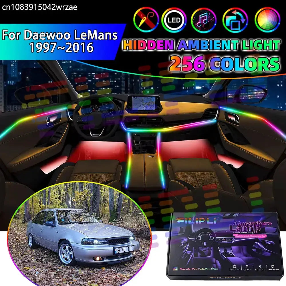 For Daewoo LeMans 1997~2016 MK2 1998 1999 RGB Car Interior Ambient Lights Strips Breathing Lighting Kit App Control LED strips by InterCyprus Trading Ltd