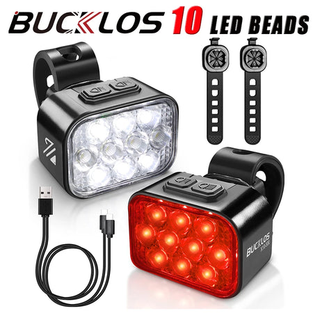 BUCKLOS Front And Rear Bike Light - USB Rechargeable