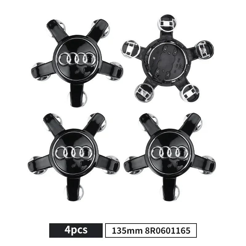 4PCS 135mm Audi Wheel Center Hub Caps Badges 8R0601165 4F0601165N for A1 A3 A4 A5 A6 A7 Q3 Q5 Q7 TT B5 B6 B7 8P 8V 8R0601165 Black