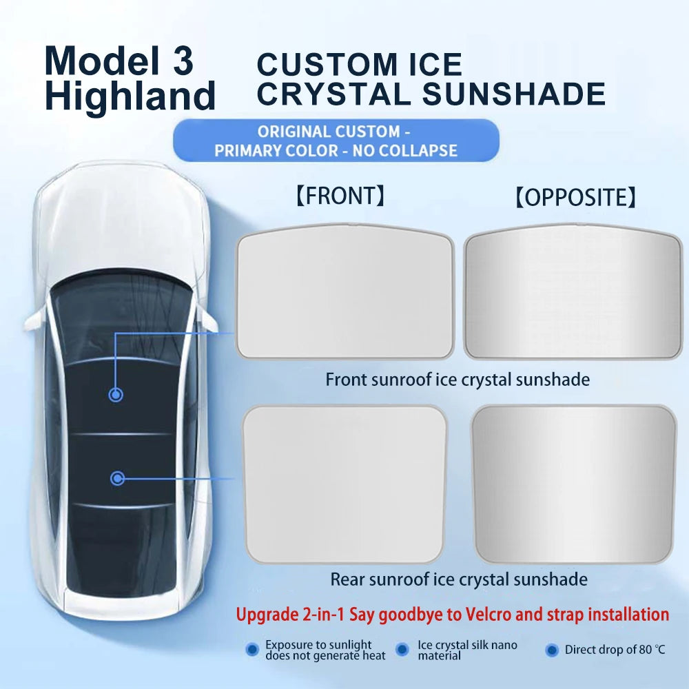 Tesla Model 3/Y Premium Ice Cloth Sunshade with Buckle for Glass Roof M3 Highland Grey