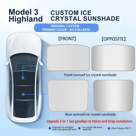 Tesla Model 3/Y Premium Ice Cloth Sunshade with Buckle for Glass Roof M3 Highland Grey