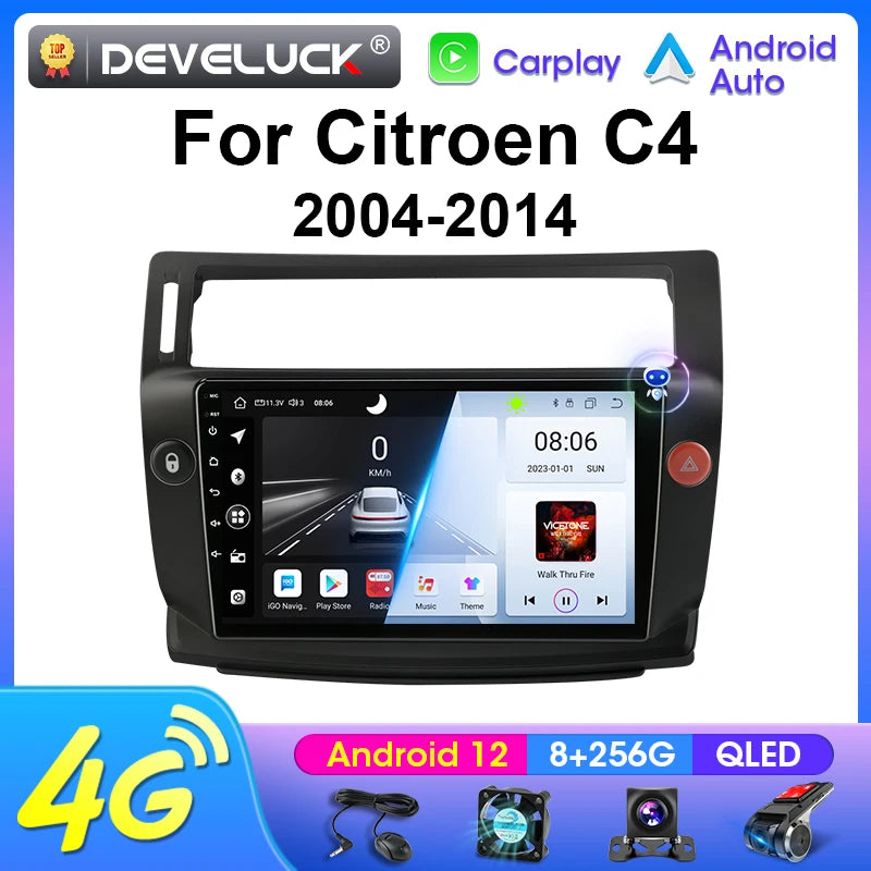 Radio samochodowe Double DIN do Citroena C4 C Triomphe Quatre Android 12 GPS CarPlay Android Auto