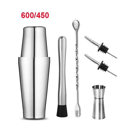 UPORS Professional Stainless Steel Boston Shaker Set for Cocktail Mixing 6pcs 600x450