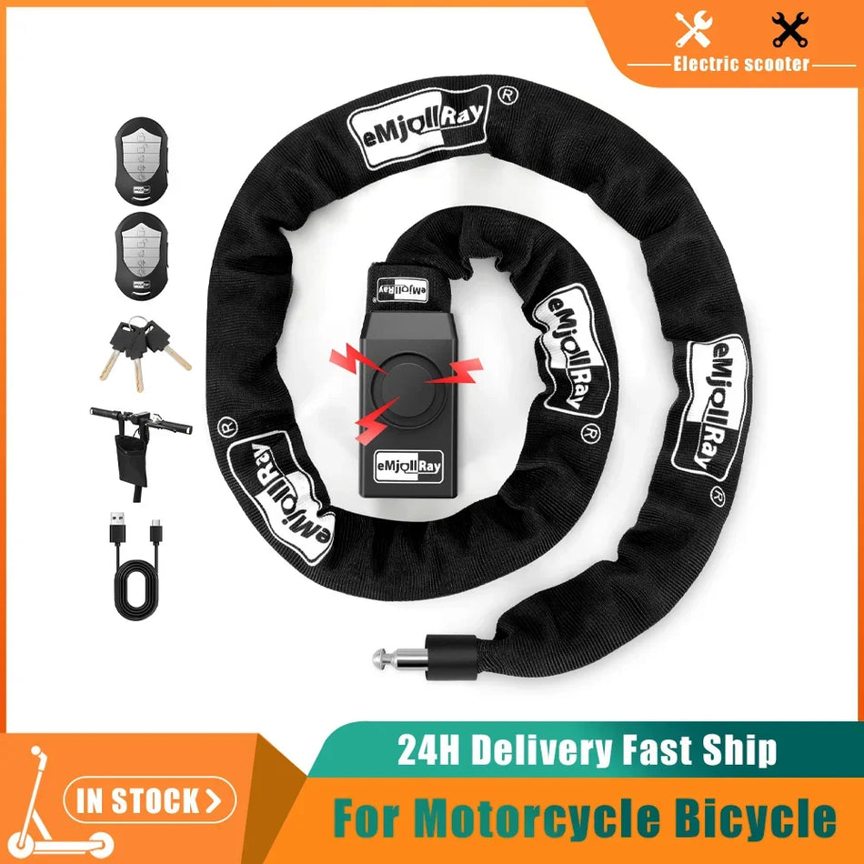 Κλειδαριά Συναγερμού Μοτοσυκλέτας με Τηλεχειριστήριο, Αδιάβροχη Κλειδαριά με Ατσάλινο Καλώδιο