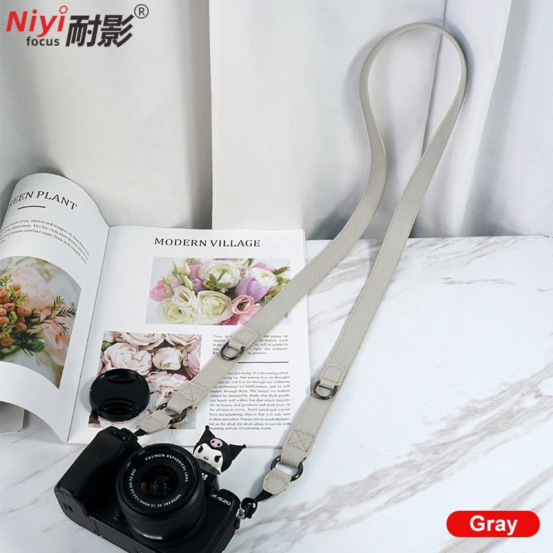 Camera Shoulder Strap for Sony, Canon, Nikon, Fuji - Retro Leather Design D-Leather-grey
