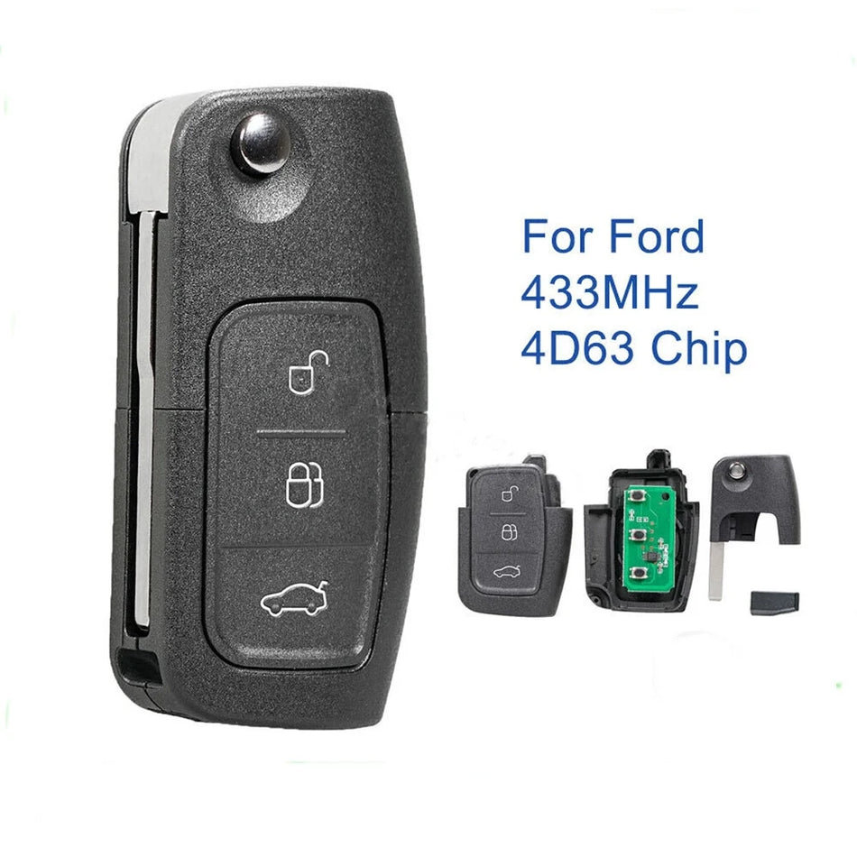 Ford Mondeo 433MHz, 3-Düğmeli Katlanır Kesilmemiş Bıçak ile Uzaktan Anahtar Fob, Ford Araçları ile Uyumlu