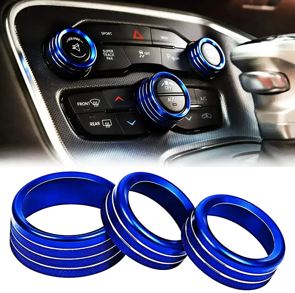 Dodge Challenger Radio Volume Knob Ring Cover Switch 3Pcs-Blue