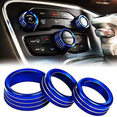 Dodge Challenger Radio Volume Knob Ring Cover Switch 3Pcs-Blue