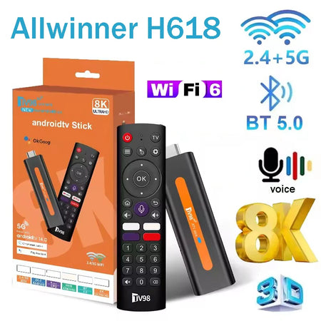 CLIBABIQBOX TV98 ATV H618 Smart TV Stick - 8K Android Media Player with Dual WiFi &amp; Bluetooth 5.0