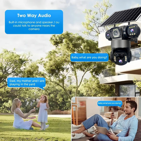 V380 Pro WIFI IP Solar Camera Outdoor 15MP Triple Lens Triple Screen Security Video Monitor Night Vision Waterproof CCTV Camera