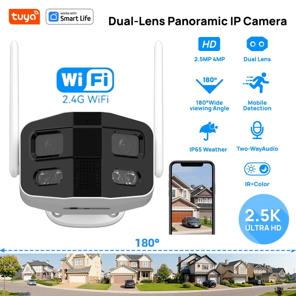 4MP 2.5K Dual-Lens Outdoor Security Camera with Color Night Vision, 180-Degree