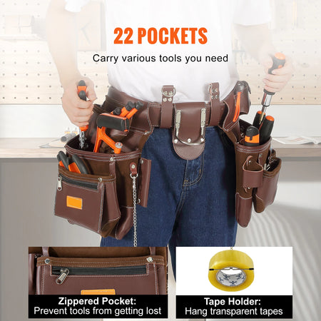 SucceBuy 22 Pockets Tool Belt Bag &ndash; Detachable PU Pouch