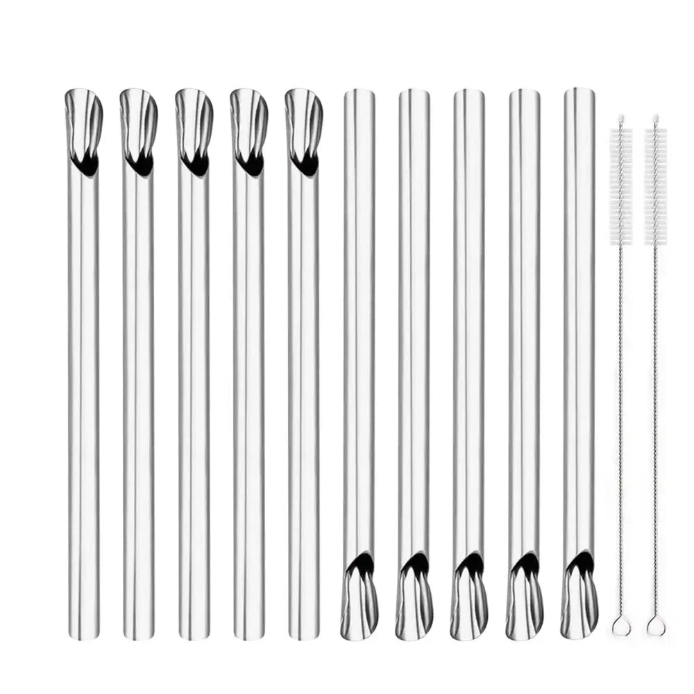Straw Spoon Set &ndash; Reusable Stainless Steel for Smoothies and Milkshakes 10Pcs Silver