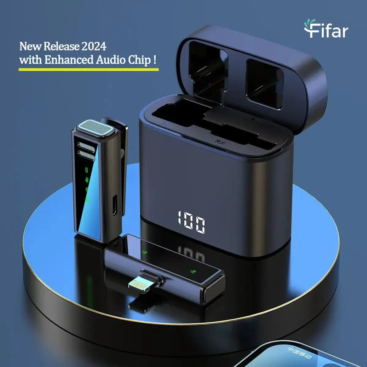 FIFAR Wireless Lavalier Microphone with Noise Reduction and Charging Box