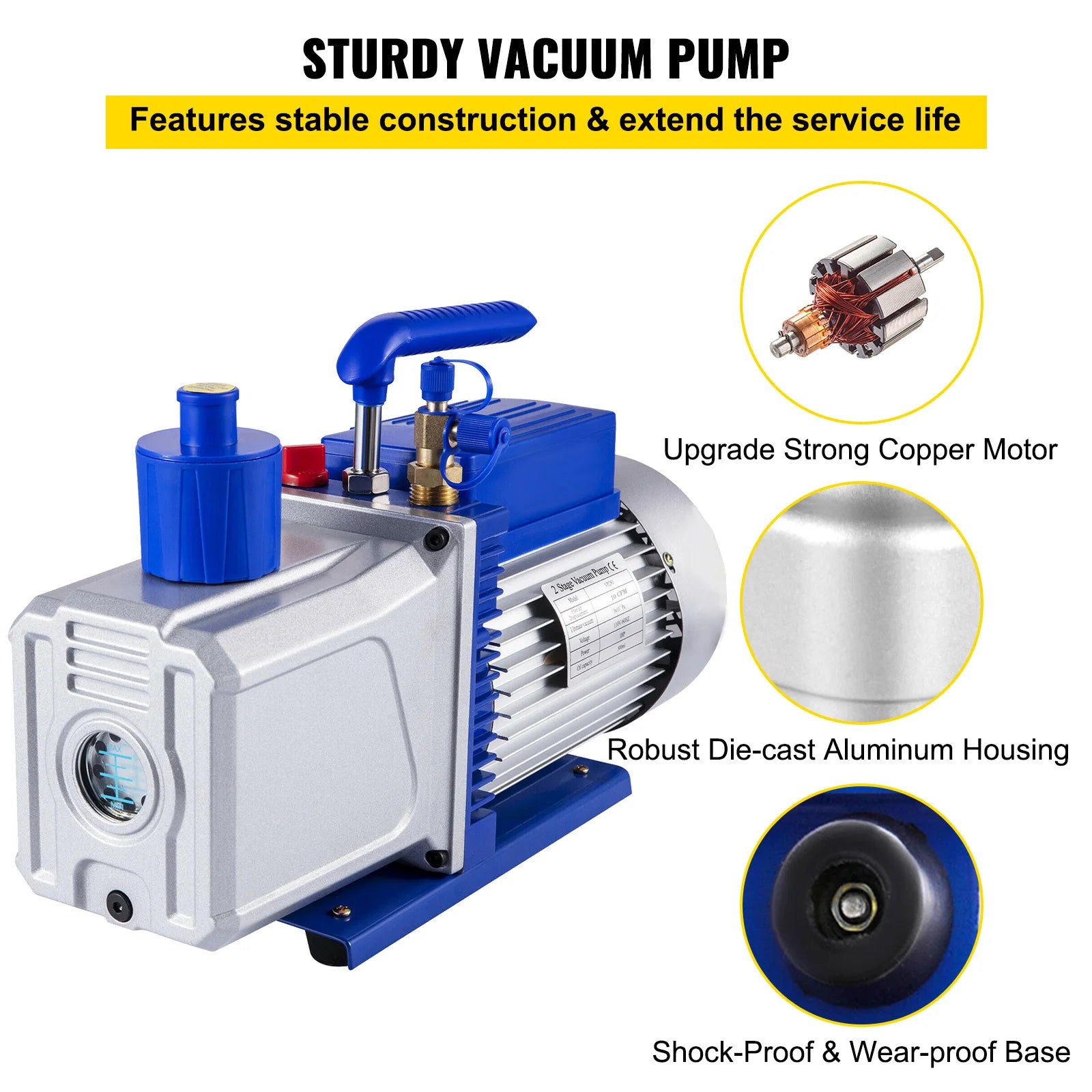 SucceBuy 2 Stage Vacuum Pump 10CFM 1HP - High Efficiency