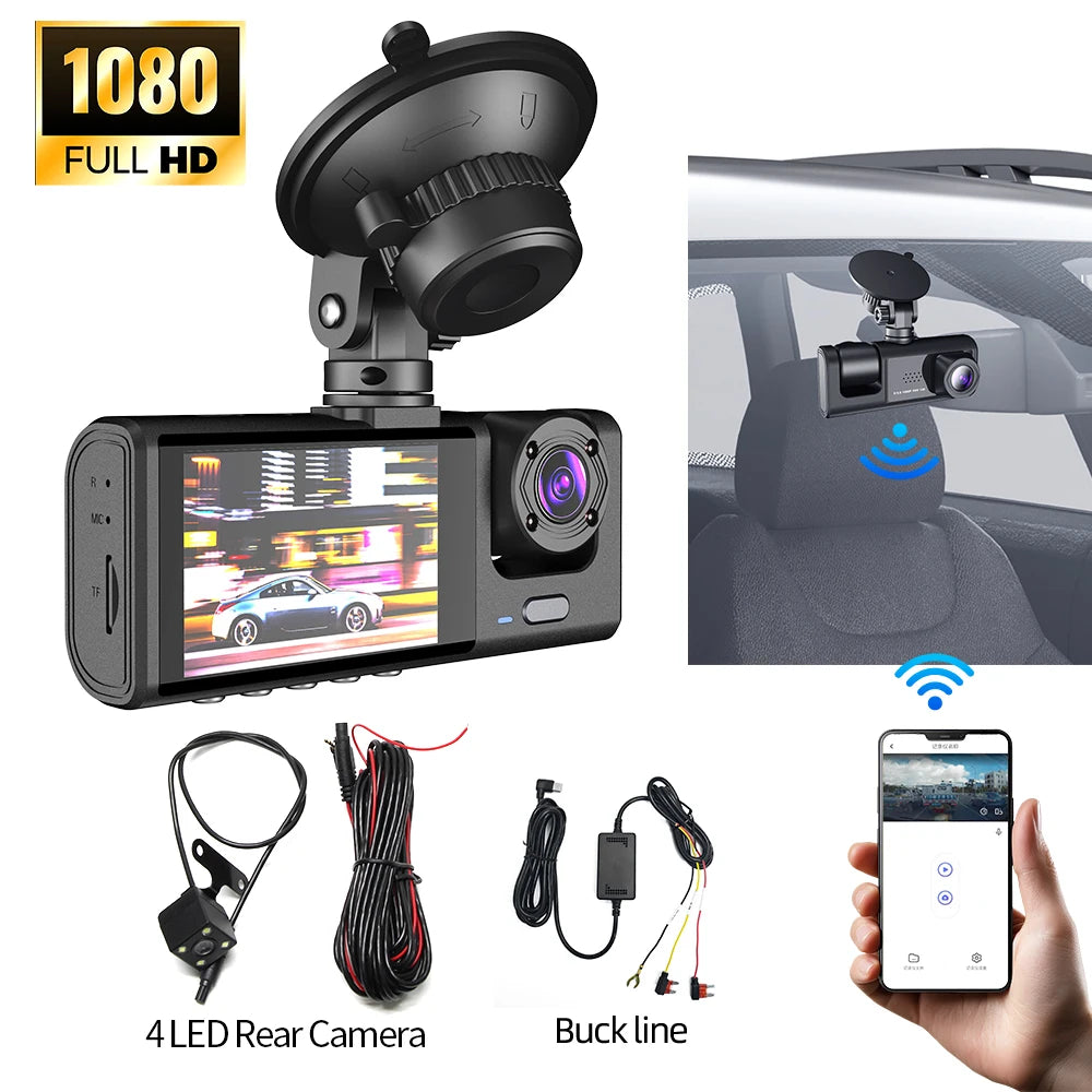 AKAMATE Car DVR 3 Camera Recorder &ndash; 1080P 3-Channel 4LED BUCK / 32G