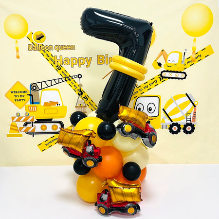 31pcs/set, 32inch Construction Theme Age Number Truck ExcavatorTower With Black Balloon Birthday Party Decorations Supplies 7 years old / 32inch / excavator