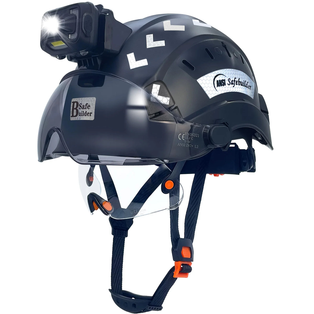 CR06 Safety Helmet With Visor Headlamp &ndash; Rechargeable Light 06 Black CSV SHL01