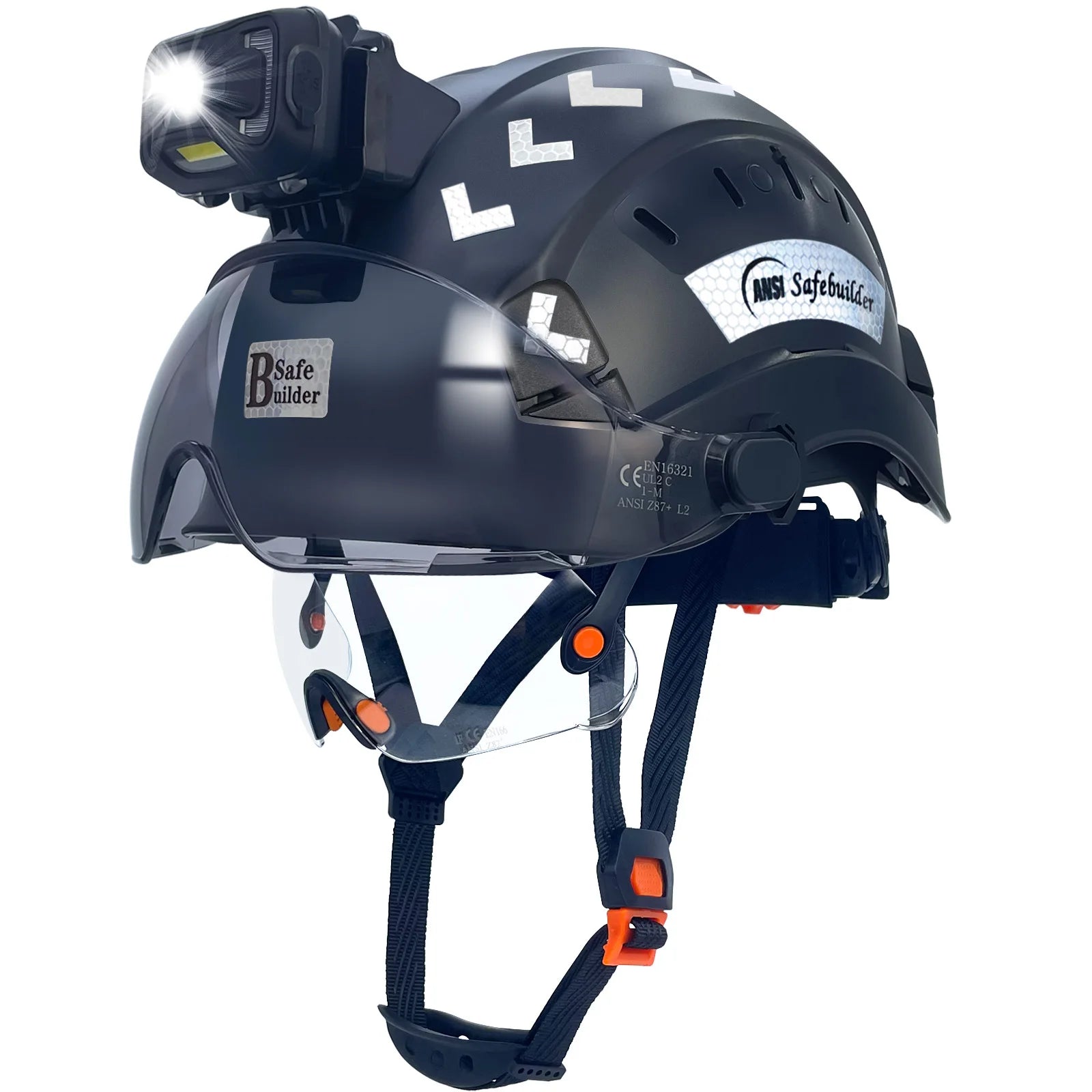 CR06 Safety Helmet With Visor Headlamp &ndash; Rechargeable Light 06 Black CSV SHL01