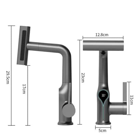 Waterfall Temperature Digital Display Basin Faucet Lift Up Down Stream Sprayer Hot Cold Water Sink Mixer Wash Tap For Bathroom