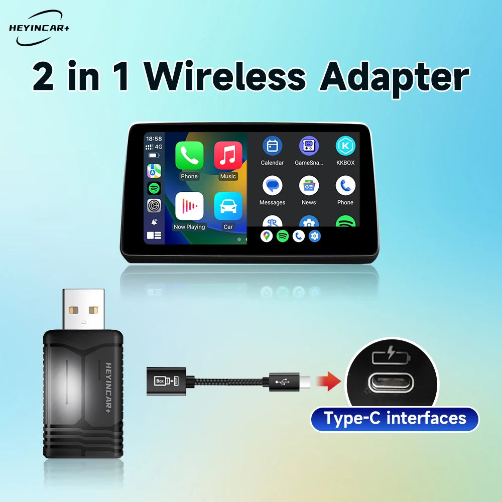 HEYINCAR 2025 2in1 Wireless Android Auto Adapter &ndash; Seamless Wireless Carplay Connectivity