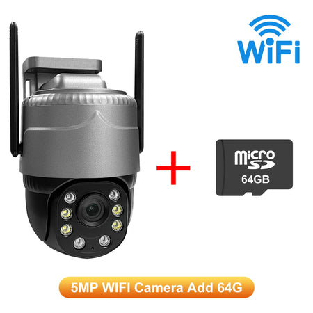 SANSCO 5MP 4G PTZ Camera AI Human Detection Tracking Outdoor 3MP Wireless Night Vision WIFI Surveillance IP Camera V380 PRO 5MP WIFI Add 64G / AU Plug / CHINA