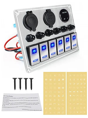 Premium 4/6 Gang Waterproof Switch Panel with Digital Voltmeter and Dual USB Ports