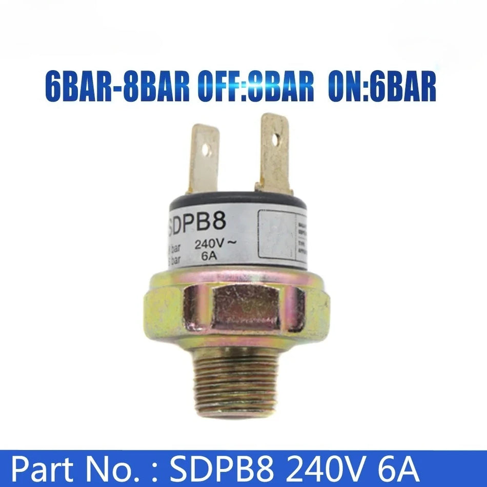 SDPB8 240V 6A Druckschalter für Luftkompressor, 6-8 Bar Ein Aus