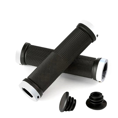 Comfort Grip MTB Bicycle Handlebar Grips with Lock-On Alloy Cuffs White